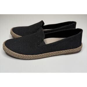 Trotters Poppy Espadrille Flat Womens 8N Black Text Hemp Edge Slip On Shoe